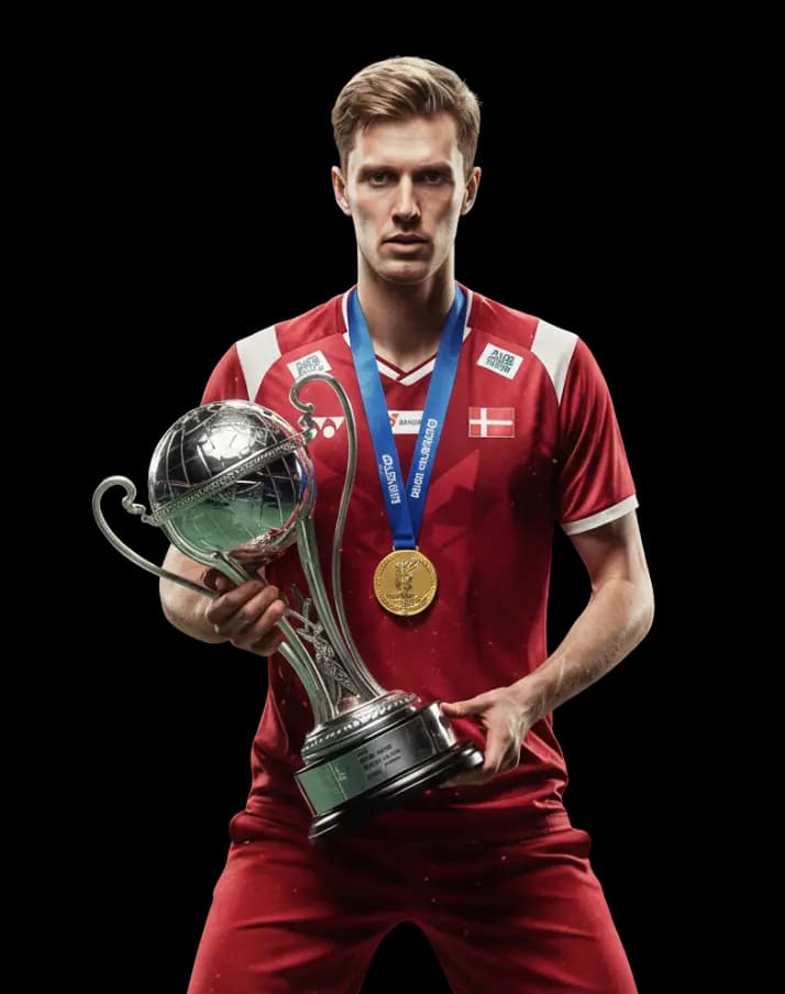 Dansk badmintonmester med pokal og guldmedalje
